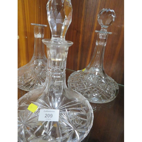 209 - THREE SHIPS DECANTERS ONE STOPPER MISSING