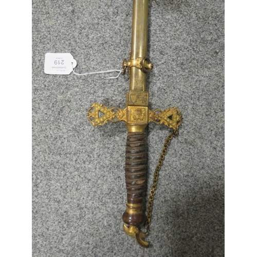 219 - AN EARLY 20TH CENTURY AMERICAN 'KNIGHTS OF THE GOLDEN EAGLE' DRESS SWORD, engraved blade, wire wound... 