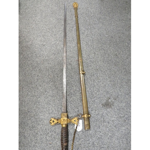 219 - AN EARLY 20TH CENTURY AMERICAN 'KNIGHTS OF THE GOLDEN EAGLE' DRESS SWORD, engraved blade, wire wound... 