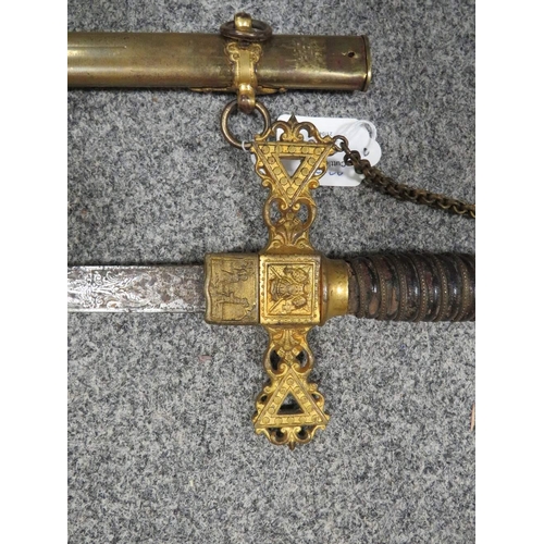 219 - AN EARLY 20TH CENTURY AMERICAN 'KNIGHTS OF THE GOLDEN EAGLE' DRESS SWORD, engraved blade, wire wound... 