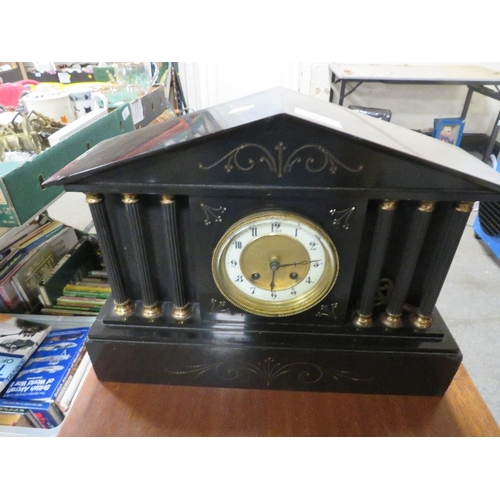 232 - A VINTAGE SLATE MAUSOLEUM MANTLE CLOCK