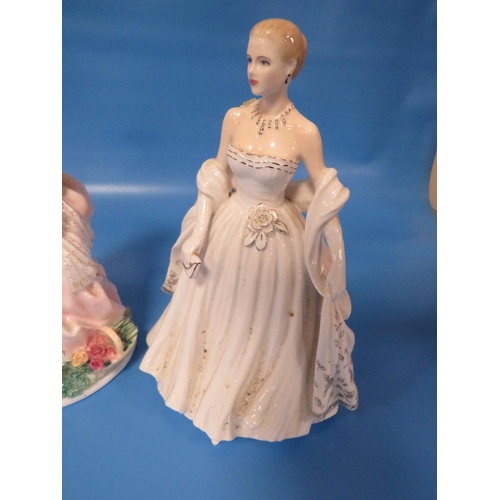 272 - THREE ROYAL WORCESTER FIGURINES TO INCLUDE THE GRACEFUL ARTS , GRACE KELLY, ROYAL DEBUT