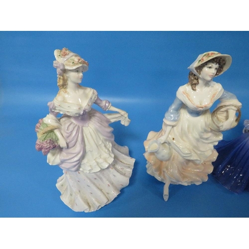 273 - FOUR COALPORT FIGURINES TO INCLUDE LADIES OF FASHION ANNE , LADY CASTLEMAIN , MILKMAID AND ( LAVENDE... 