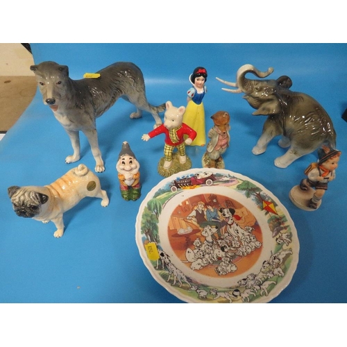 282 - A BOX OF COLLECTABLE CERAMICS TO INCLUDE ROYAL DOULTON RUPERT AND BESWICK FOXY WHISKERED GENTLEMAN