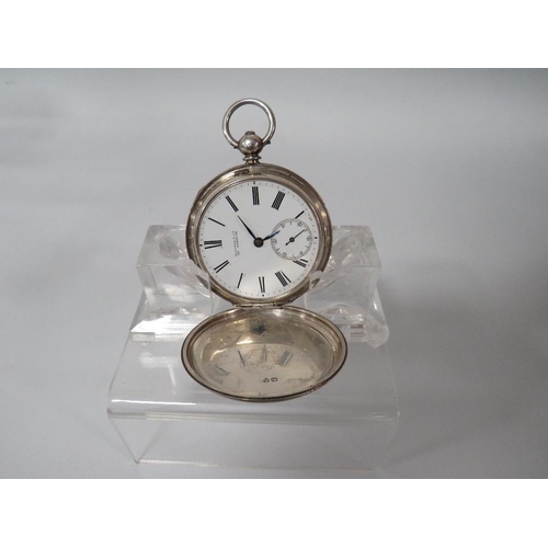 319 - A VINTAGE HALLMARKED SILVER FULL HUNTER POCKET WATCH DIAL STAMPED KLEYSER & CO 69 BOROUGH