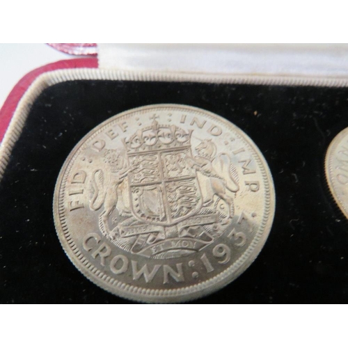 320 - A CASED SET OF GEORGE VI SPECIMEN COINS 1937, in fitted red Moroccan leather case, W 18.5 cm