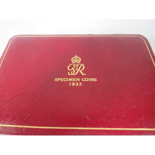 320 - A CASED SET OF GEORGE VI SPECIMEN COINS 1937, in fitted red Moroccan leather case, W 18.5 cm