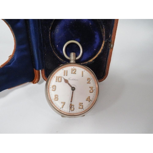 340 - A GIANT OPEN MANUAL WIND POCKET WATCH DIAL STAMPED FRODSHOM IN ORIGINAL TRAVEL CASE A/F