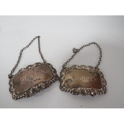 367 - TWO HALLMARKED SILVER WINE LABELS