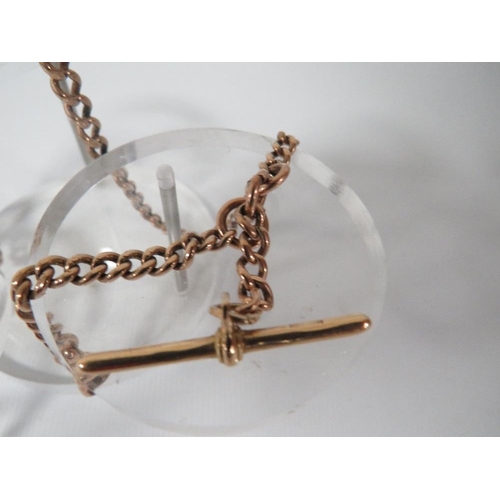 373 - A GRADUATING 9CT ROSE GOLD ALBERT CHAIN WITH T-BAR, stamped on every link although many rubbed, appr... 