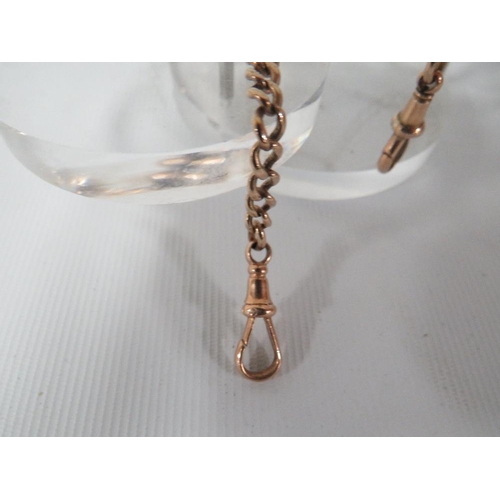 373 - A GRADUATING 9CT ROSE GOLD ALBERT CHAIN WITH T-BAR, stamped on every link although many rubbed, appr... 