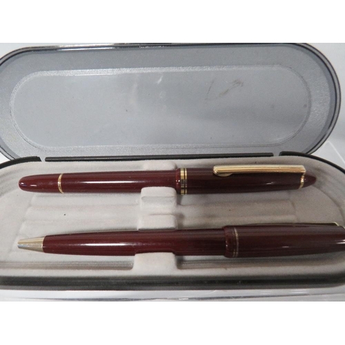 387 - THREE VINTAGE BOXED PEN SETS - PARKER MULTIFUNCTION PEN / PENCIL - EROFA MAJOHN FOUNTAIN PEN / BALLP... 