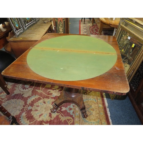 837 - AN ANTIQUE ROSEWOOD FOLD-OVER CARD TABLE A/F