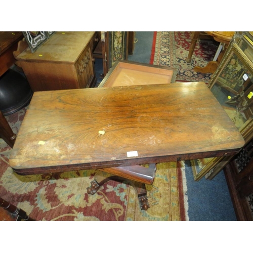 837 - AN ANTIQUE ROSEWOOD FOLD-OVER CARD TABLE A/F