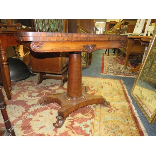 837 - AN ANTIQUE ROSEWOOD FOLD-OVER CARD TABLE A/F