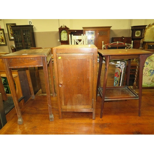 847 - TWO OAK OCCASIONAL TABLES AND A CABINET (3)