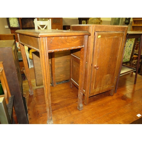 847 - TWO OAK OCCASIONAL TABLES AND A CABINET (3)