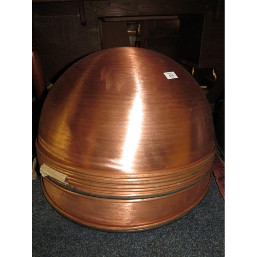 850 - A QUANTITY OF 10 COPPER CIRCULAR SHADES/BOWLS DIA. 57 CM