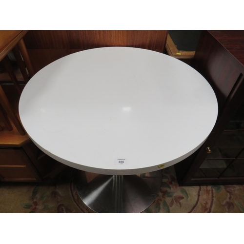 860 - A WHITE AND CHROME CIRCULAR TABLE - DIA. 80 CM