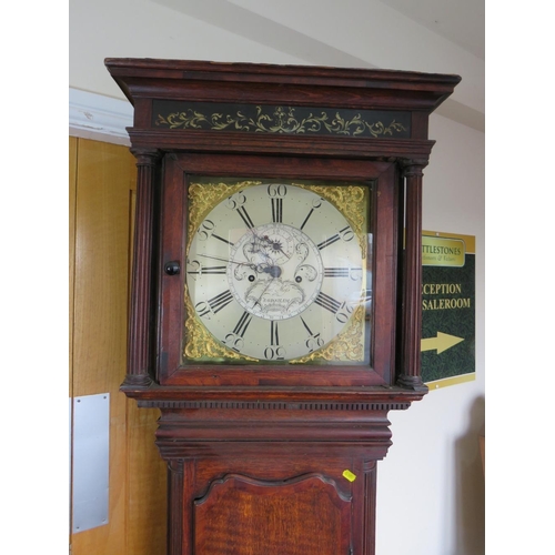 863 - A GEORGIAN 8 DAY LONGCASE CLOCK BY THOMAS MOSS OF FRODSHAM, the oak case having fluted columns and p... 