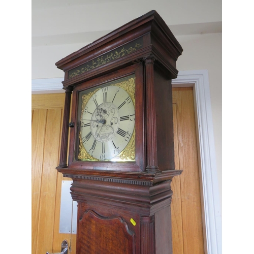 863 - A GEORGIAN 8 DAY LONGCASE CLOCK BY THOMAS MOSS OF FRODSHAM, the oak case having fluted columns and p... 