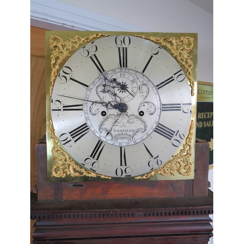 863 - A GEORGIAN 8 DAY LONGCASE CLOCK BY THOMAS MOSS OF FRODSHAM, the oak case having fluted columns and p... 