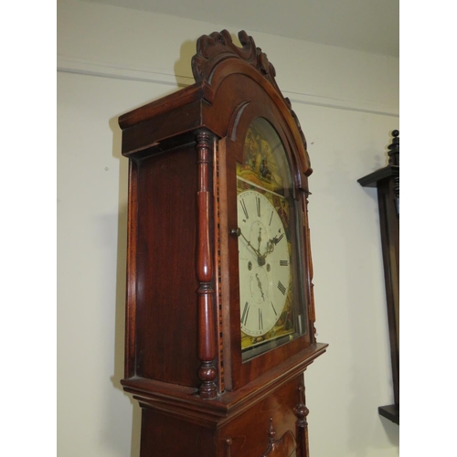 864 - A SCOTTISH 8 DAY LONGCASE CLOCK, the walnut and mahogany case with arched top hood and various boxwo... 