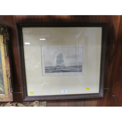 12 - A FRAMED AND GLAZED SKETCH OF A SAILING BOAT