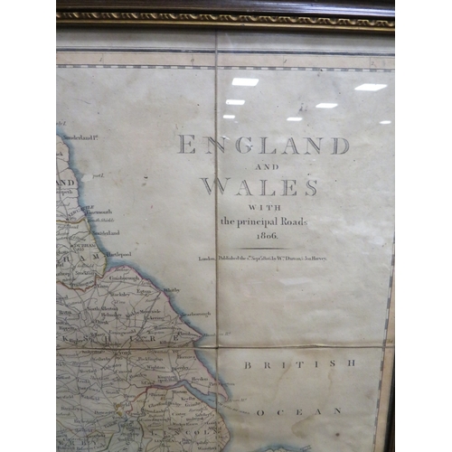 17 - A VINTAGE FRAMED AND GLAZED ENGLAND AND WALES ROAD MAP