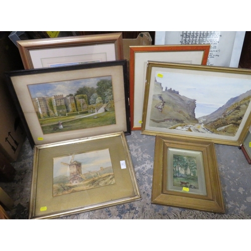 21 - A COLLECTION OF FIVE ASSORTED WATERCOLOURS TO INCLUDE A SMALL CATTLE SCENE (5)