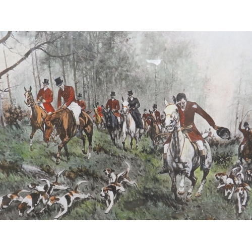 23 - A LARGE 'BREAKING COVER' HUNTING PRINT AND A PAIR OF SPORTING PRINTS (3)