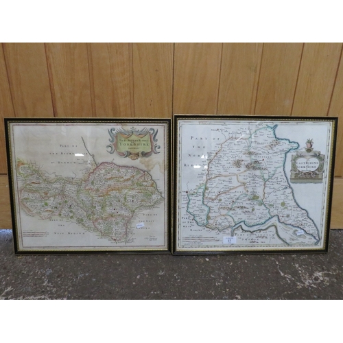 37 - ROBERT MORDAN, 2 FRAMED AND GLAZED HAND TINTED 18TH CENTURY MAPS, EAST RIDING OF YORKSHIRE AND THE N... 