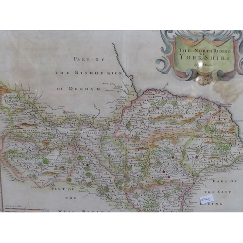 37 - ROBERT MORDAN, 2 FRAMED AND GLAZED HAND TINTED 18TH CENTURY MAPS, EAST RIDING OF YORKSHIRE AND THE N... 