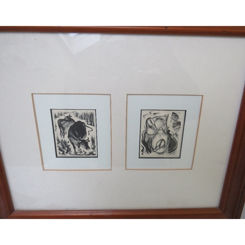 4 - AGNES MILLER PARKER (1895-1980). Two woodcuts depicting cattle and ducks in one frame, 7.5 x 6 cm