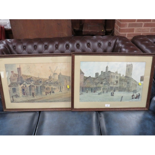 47 - A PAIR OF FRAMED AND GLAZED PAUL BRADDON WATERCOLOURS OF TOWN SCENES