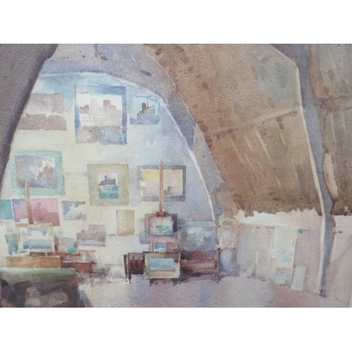 48 - A FRAMED AND GLAZED WATERCOLOUR OF AN INTERIOR SCENE BY S.T.C.WEEKS, SIGNED LOWER RIGHT