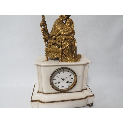 242 - AN ANTIQUE FRENCH MANTLE CLOCK WITH GILT FIGURATIVE DETAIL