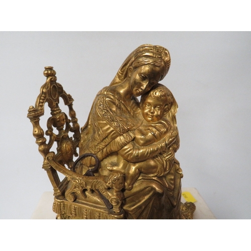 242 - AN ANTIQUE FRENCH MANTLE CLOCK WITH GILT FIGURATIVE DETAIL