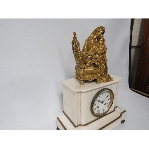 242 - AN ANTIQUE FRENCH MANTLE CLOCK WITH GILT FIGURATIVE DETAIL