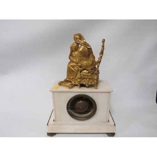 242 - AN ANTIQUE FRENCH MANTLE CLOCK WITH GILT FIGURATIVE DETAIL