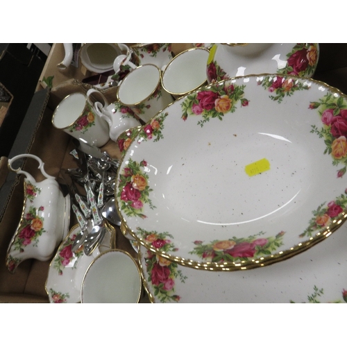 65 - THREE TRAYS OF  ROYAL ALBERT OLD COUNTRY ROSES TEA/DINNER WARE