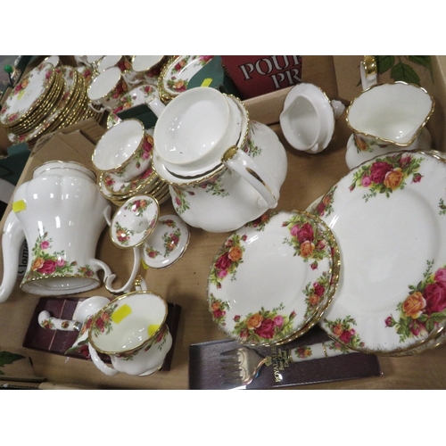 65 - THREE TRAYS OF  ROYAL ALBERT OLD COUNTRY ROSES TEA/DINNER WARE