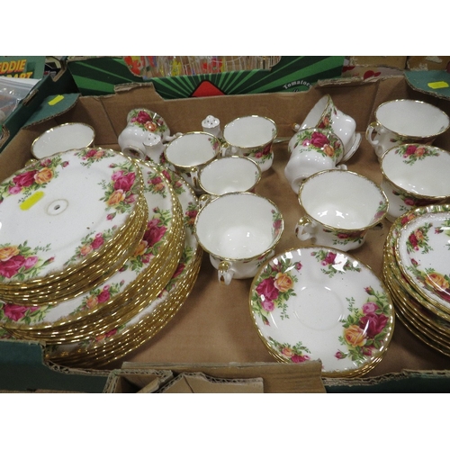 65 - THREE TRAYS OF  ROYAL ALBERT OLD COUNTRY ROSES TEA/DINNER WARE