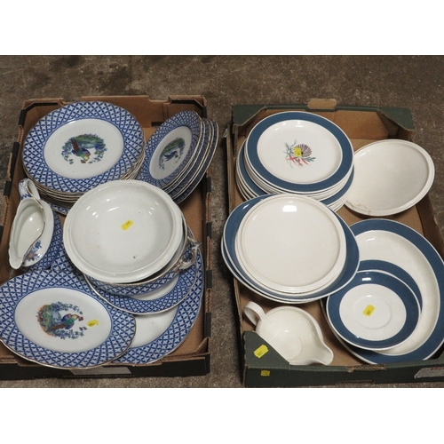 79 - TWO TRAYS OF ASSORTED CERAMICS TO INCLUDE SUSIE COOPER AND A TRAY  OF CORONA WARE CHANTILLY DINNER W... 