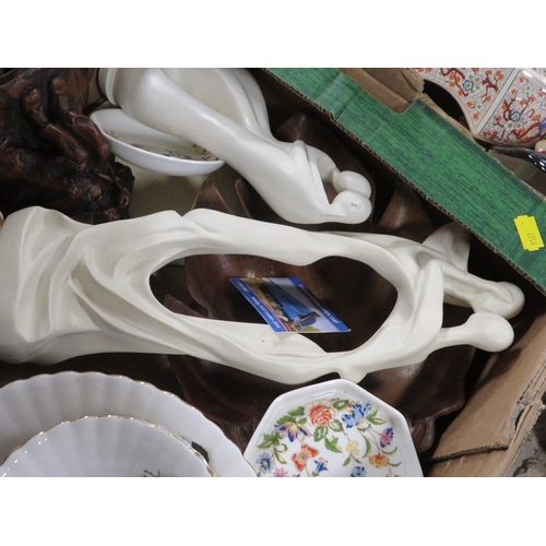 81 - THREE TRAYS OF ASSORTED CERAMICS TO INCLUDE AYNSLEY ETC