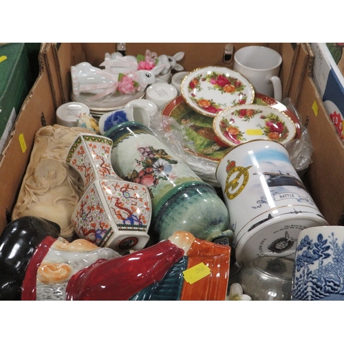 81 - THREE TRAYS OF ASSORTED CERAMICS TO INCLUDE AYNSLEY ETC