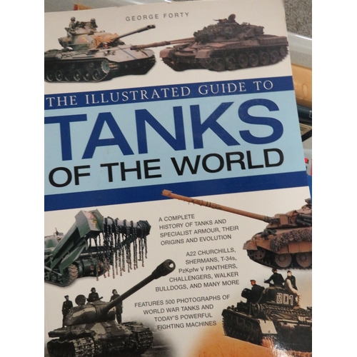 129 - TUB CONTAINING CIRCA 33 MAINLY HARDBACK MILITARY RELATED BOOKS TO INCLUDE TANKS, AIRCRAFT, BATTLES, ... 