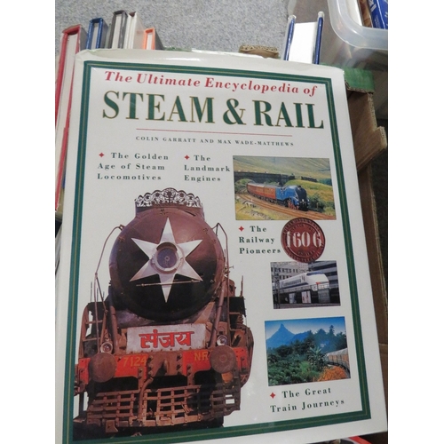 130 - TWO TRAYS OF MAINLY HARDBACK BOOKS TRAIN AND TRAIN RELATED