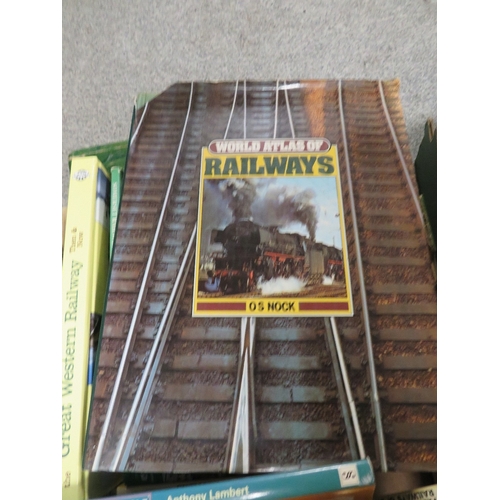 130 - TWO TRAYS OF MAINLY HARDBACK BOOKS TRAIN AND TRAIN RELATED