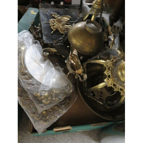 131 - TWO TRAYS OF ASSORTED METAL WARE TO INCLUDE MIRRORS